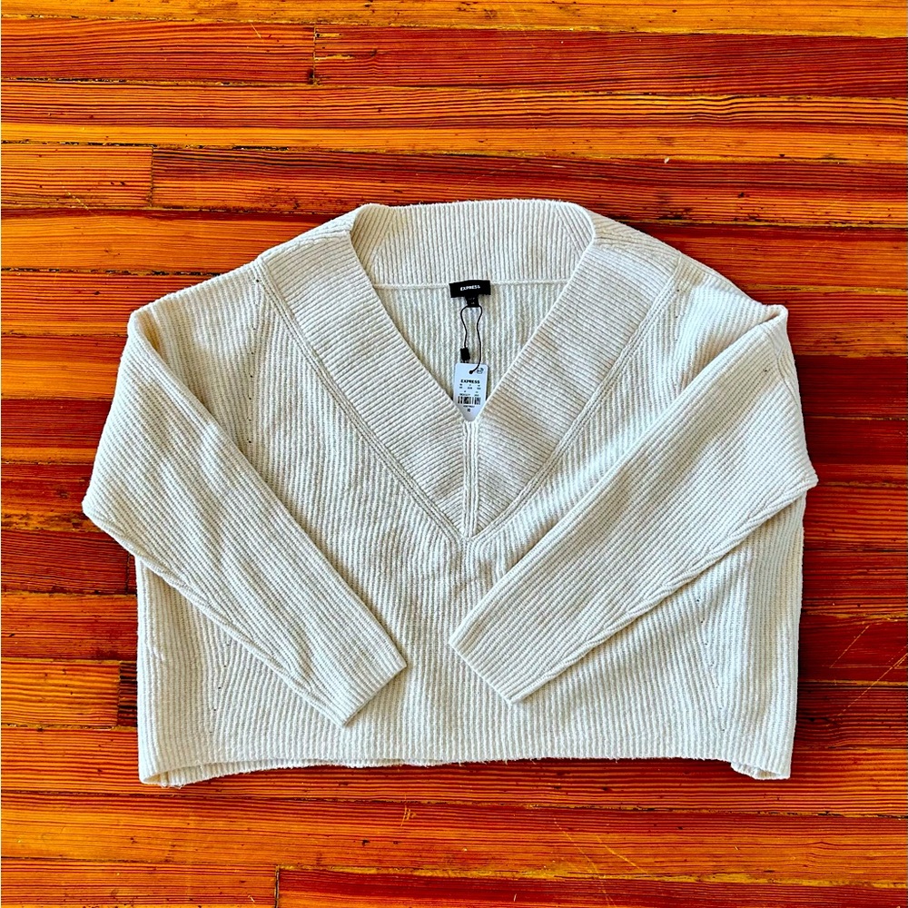 Express Cropped Oversized Cream Sweater *NWT*